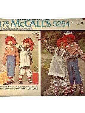 McCalls Sewing Pattern 5254 Raggedy Ann Andy Costume Child Adult UNCUT VTG 1976